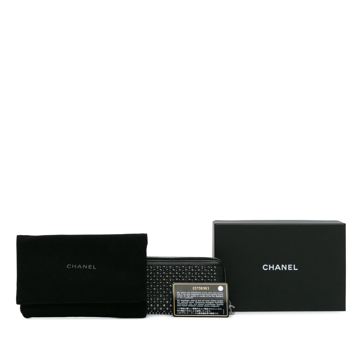 Chanel Bull Leather Studded Zip Wallet Black