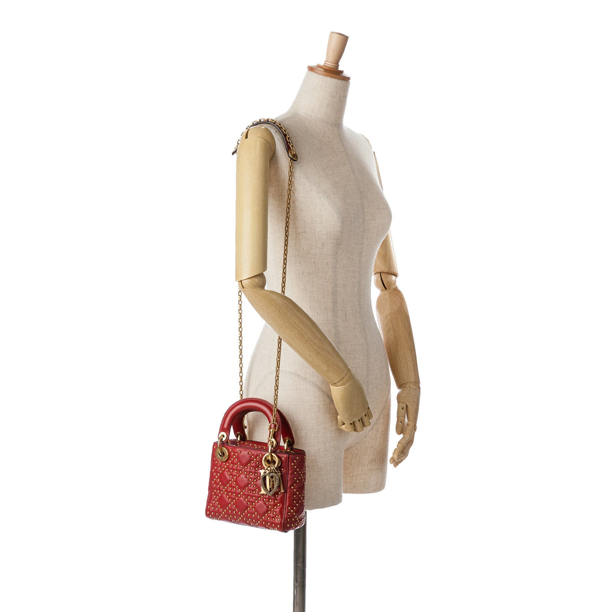 Dior Mini Lambskin Cannage Studded Supple Lady Dior Red