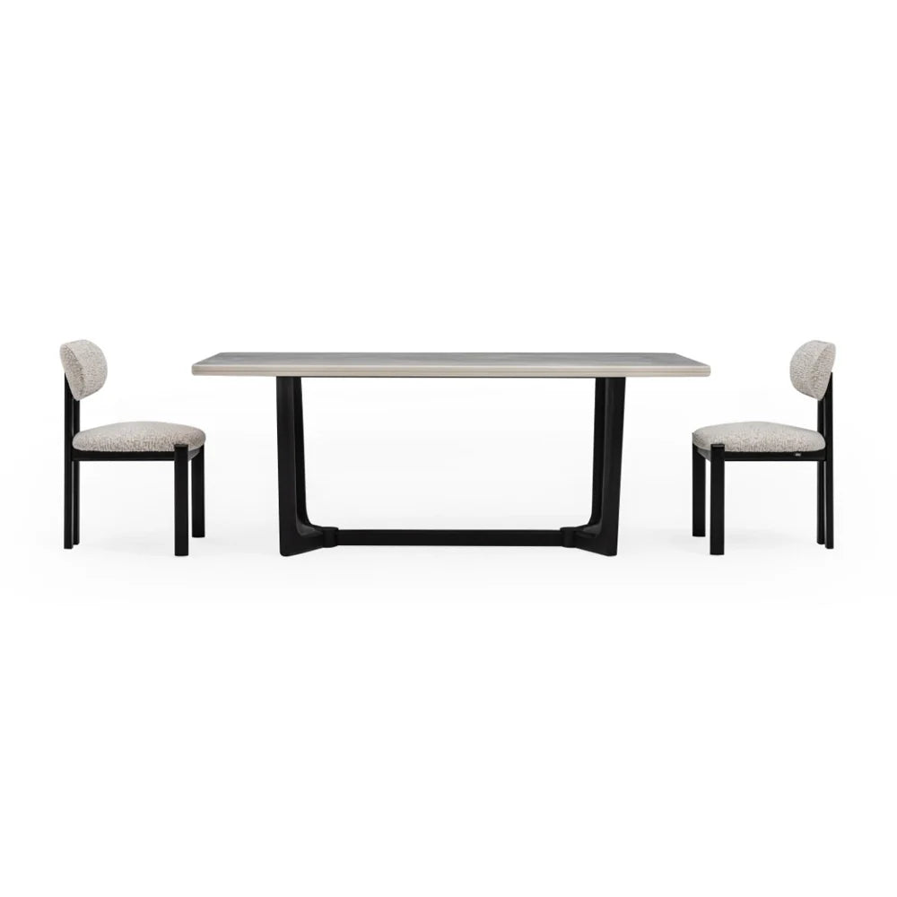 Roomloft Madrid Brown Wood 4-Piece Dining Table Set – Solid Wood Frame & Upholstered Fabric Chairs