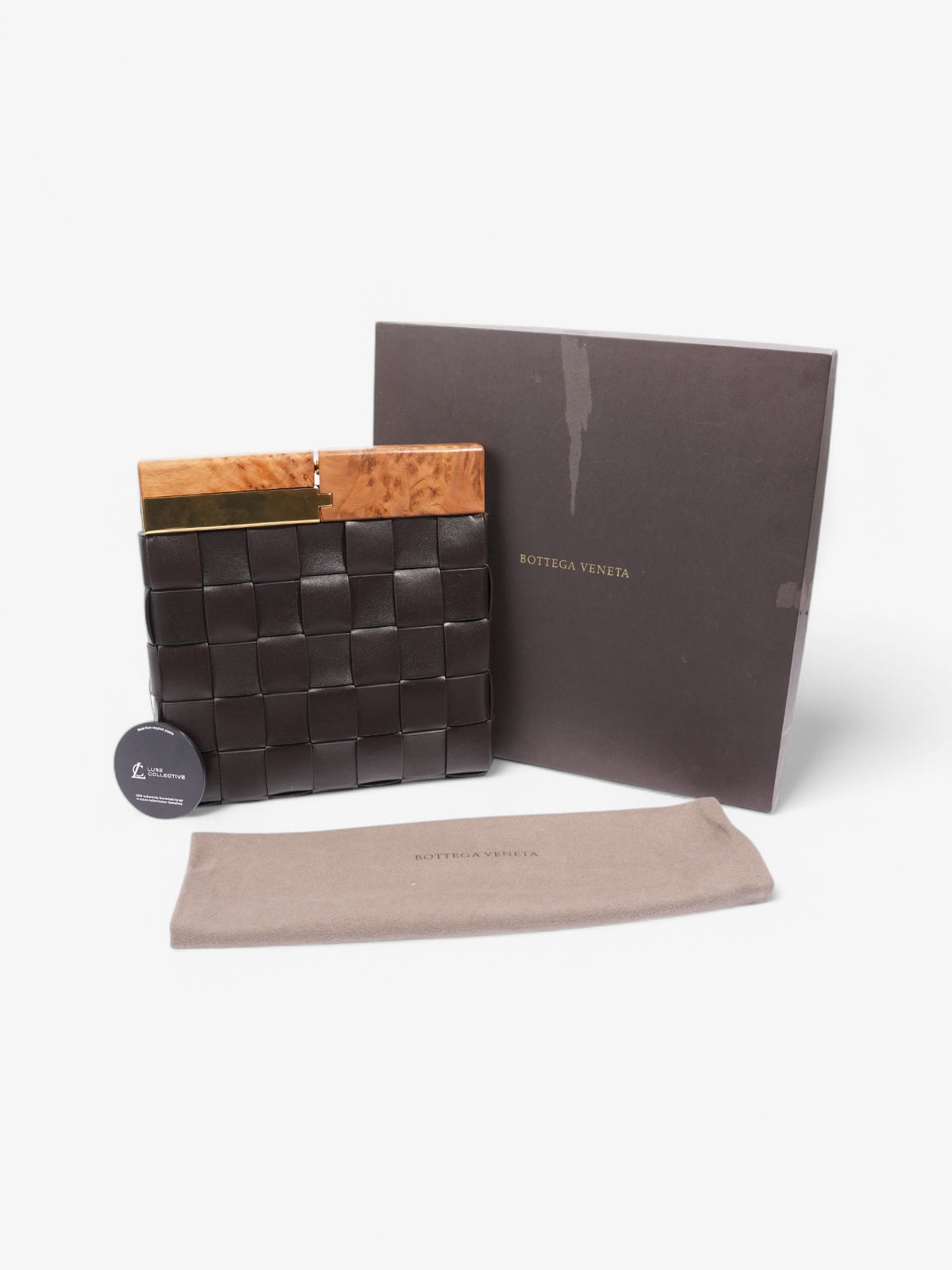 Bottega Veneta Snap Clutch Brown Leather
