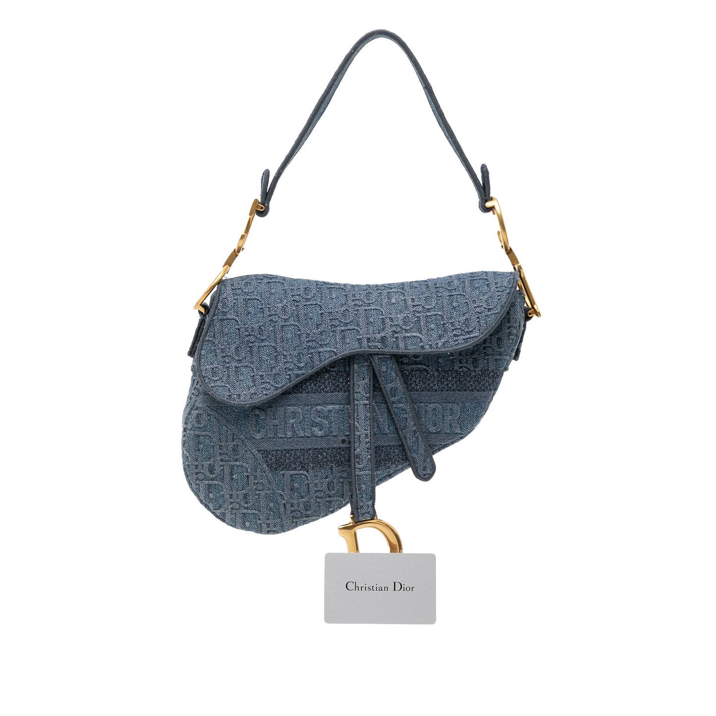 Dior Oblique Embroidered Denim Saddle Bag Blue