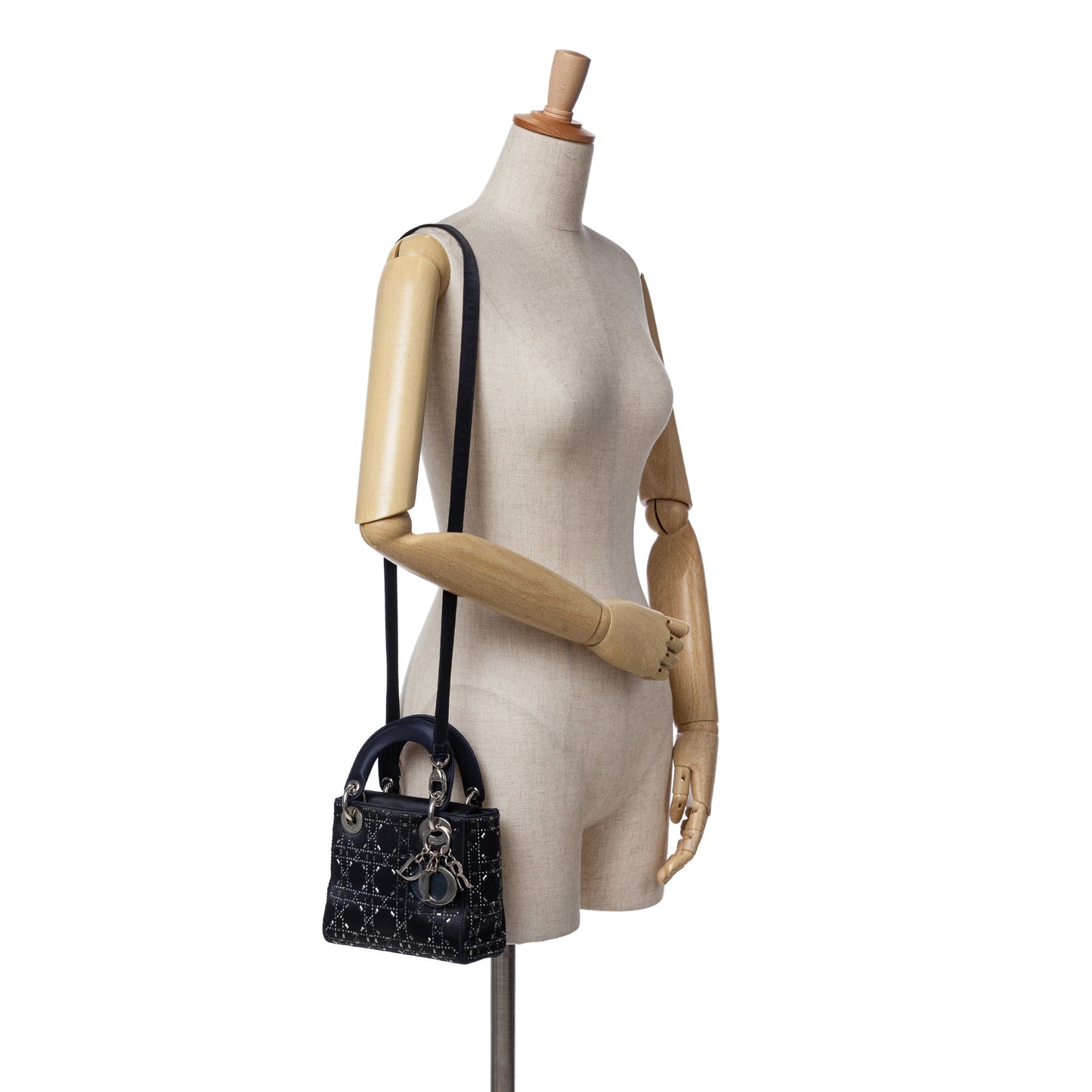 Dior Mini Satin Cannage Strass Crystal Embellished Lady Dior Black