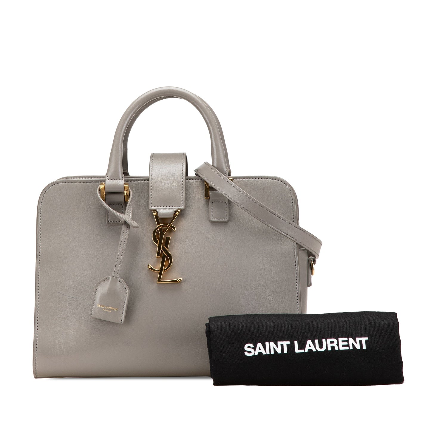 Saint Laurent Baby Leather Monogram Cabas Satchel Gray