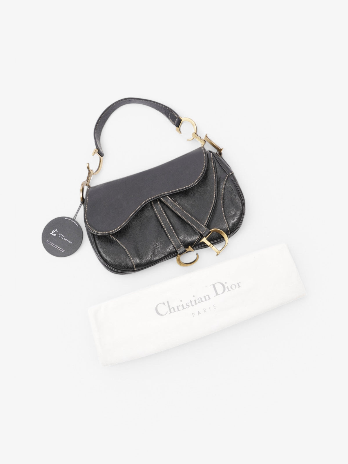 Christian Dior Double Saddle Bag Black Leather