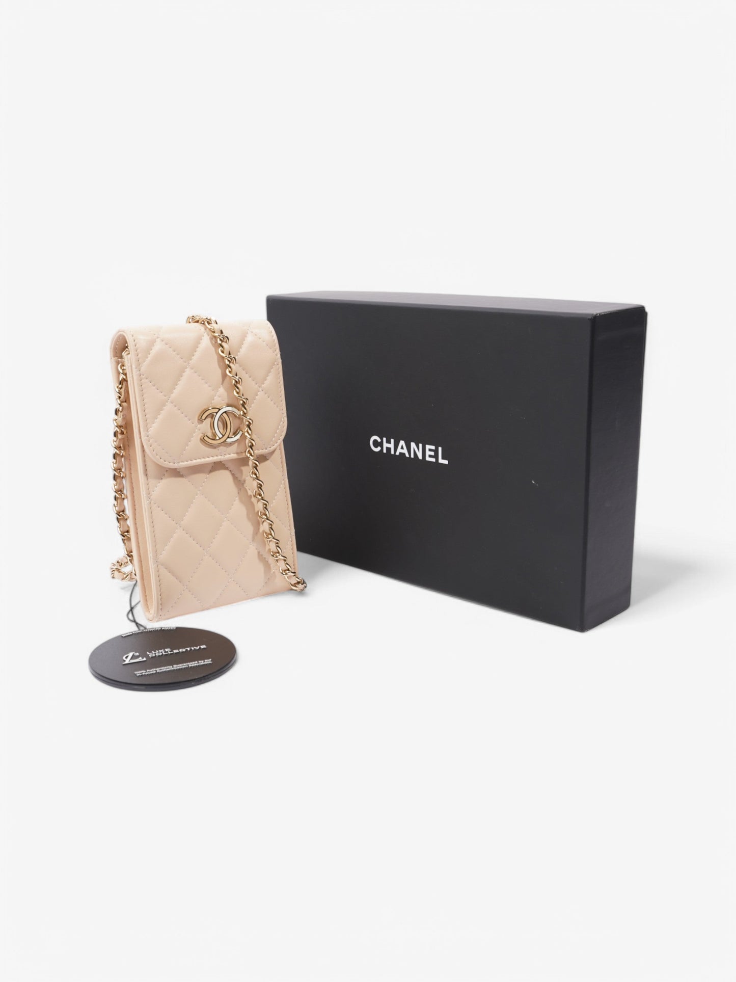 Chanel CC Wallet On Chain Phone Holder Nude Leather