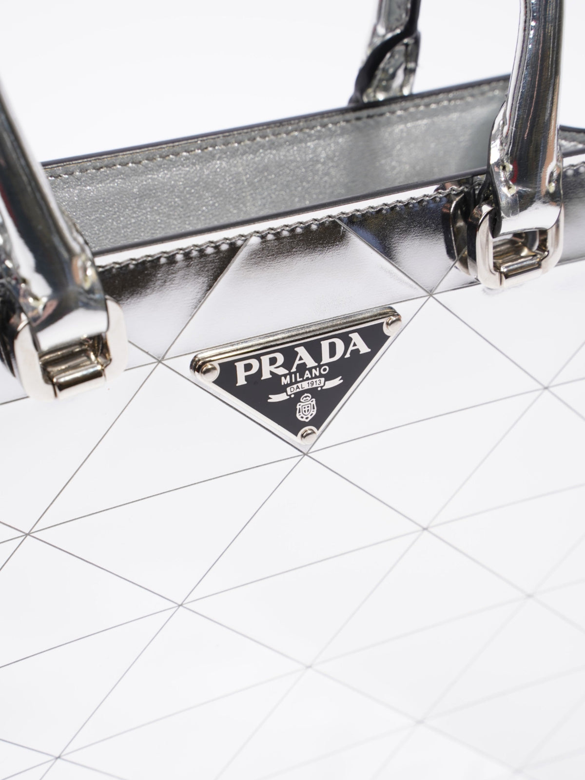 Prada Convertible Open Chain Tote Triangle Silver Leather Small