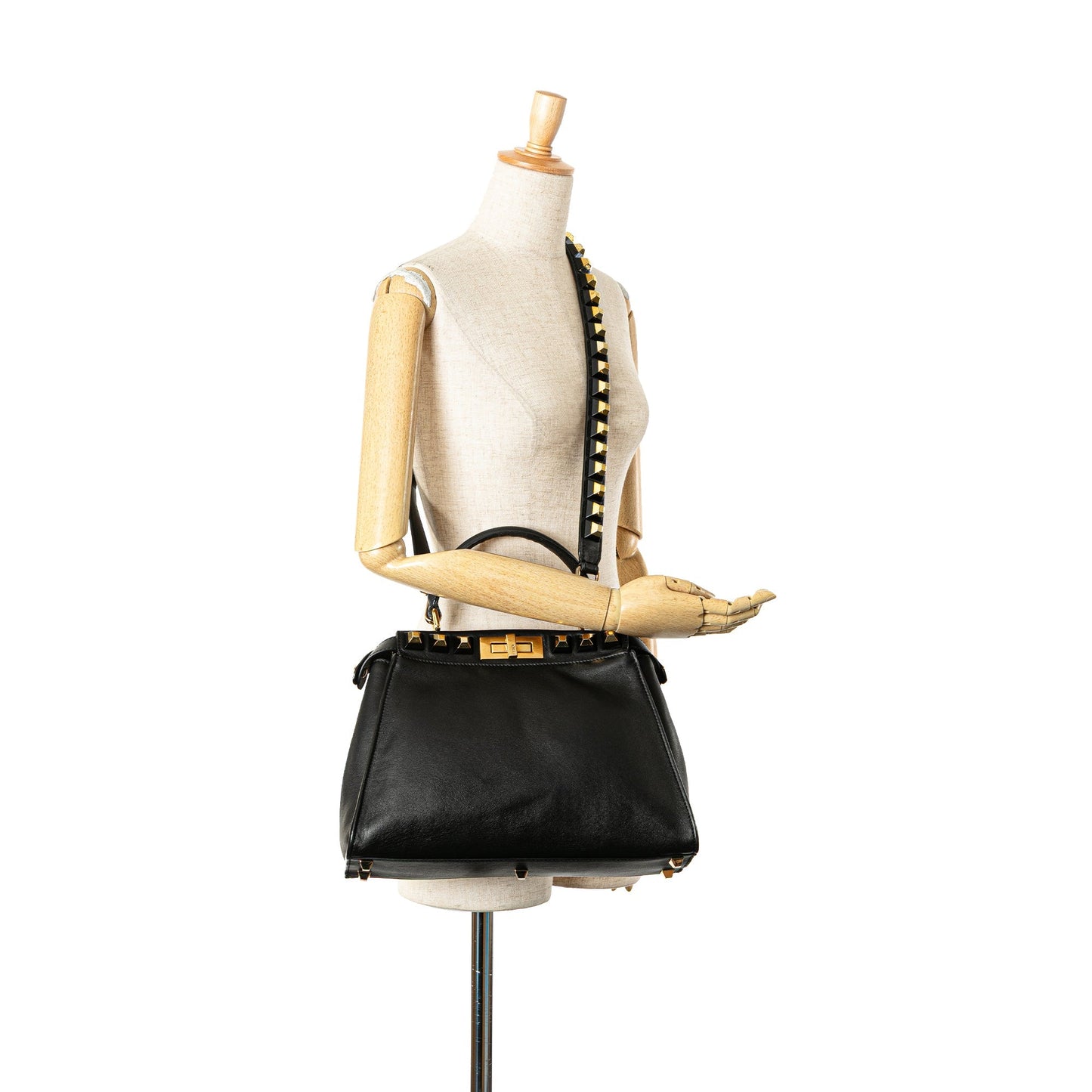Fendi Medium Studded Leather Peekaboo Satchel Black