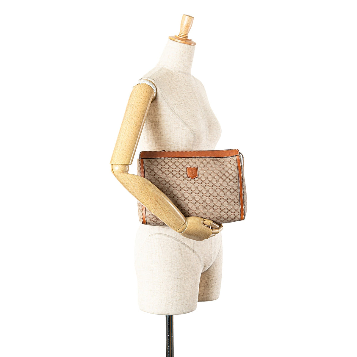 Celine Macadam Coated Canvas Clutch Brown