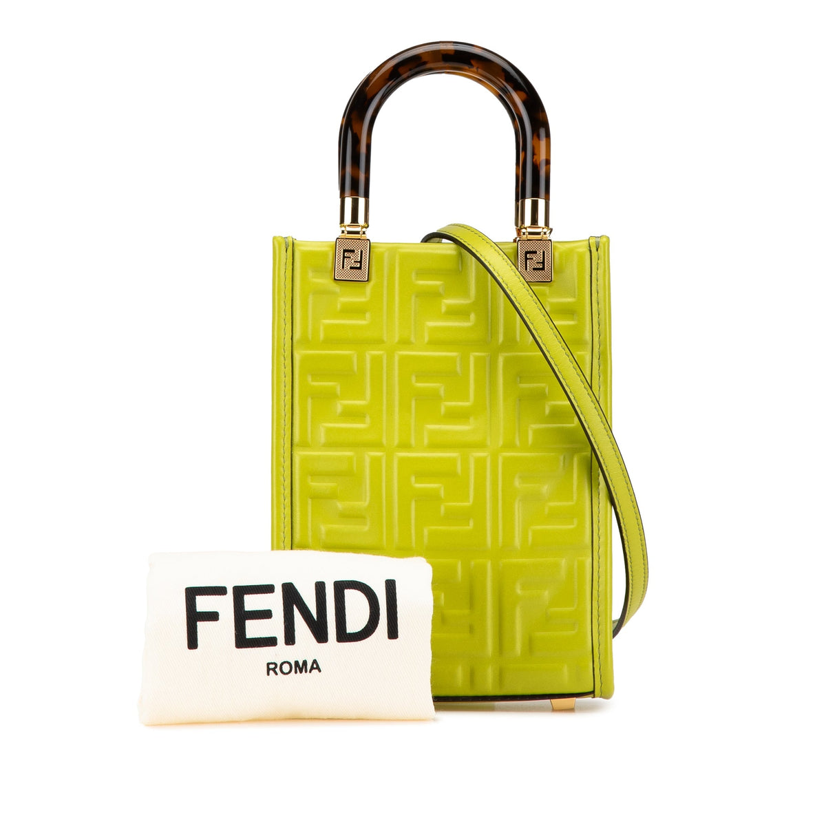 Fendi Mini Zucca Embossed Leather Sunshine Shopper Tote Green