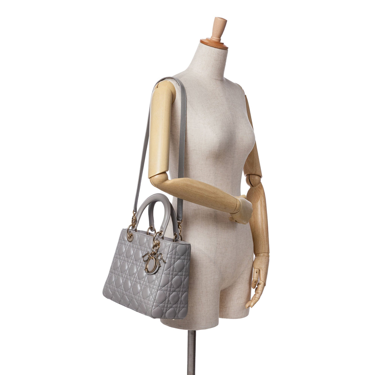 Dior Medium Lambskin Cannage Lady Dior Gray