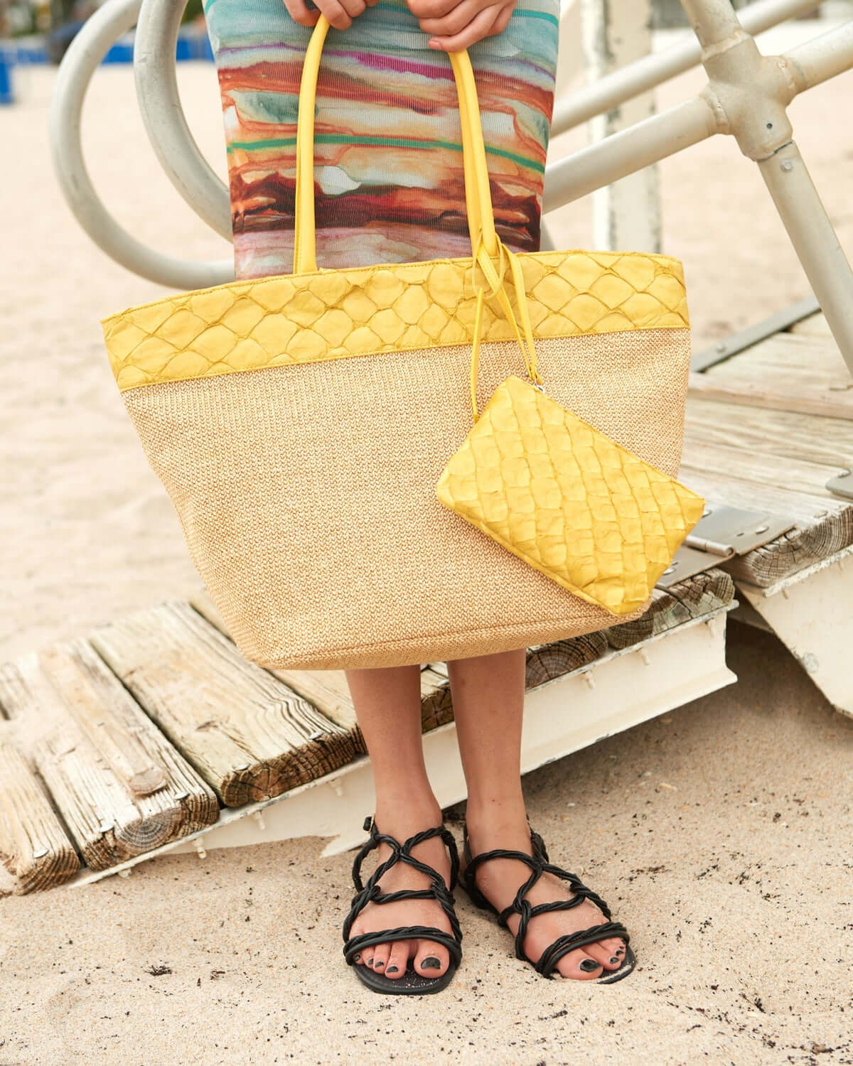 Rio Beach Bag - Honey Yellow Pirarucu & Camel Raffia