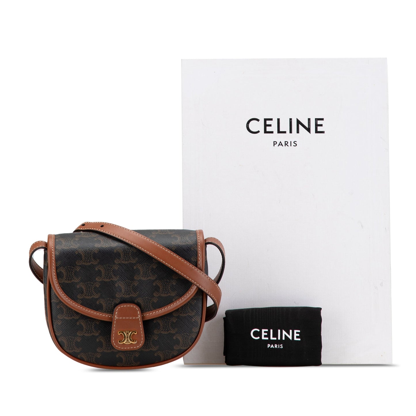 Celine Mini Triomphe Coated Canvas Besace Crossbody Brown