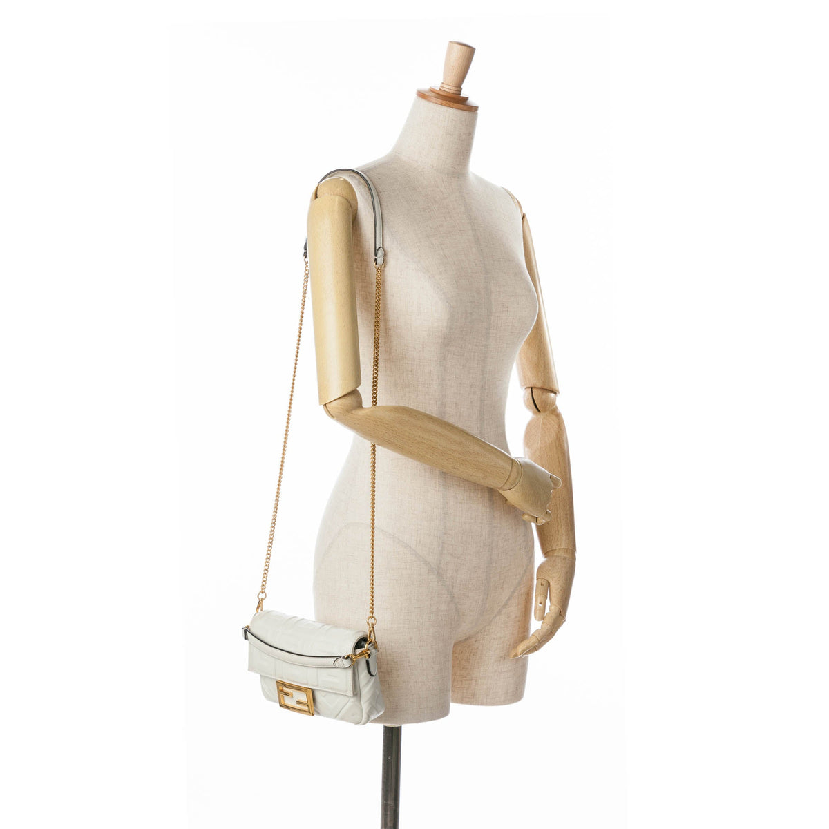 Fendi Mini Zucca Embossed Leather Baguette Satchel White