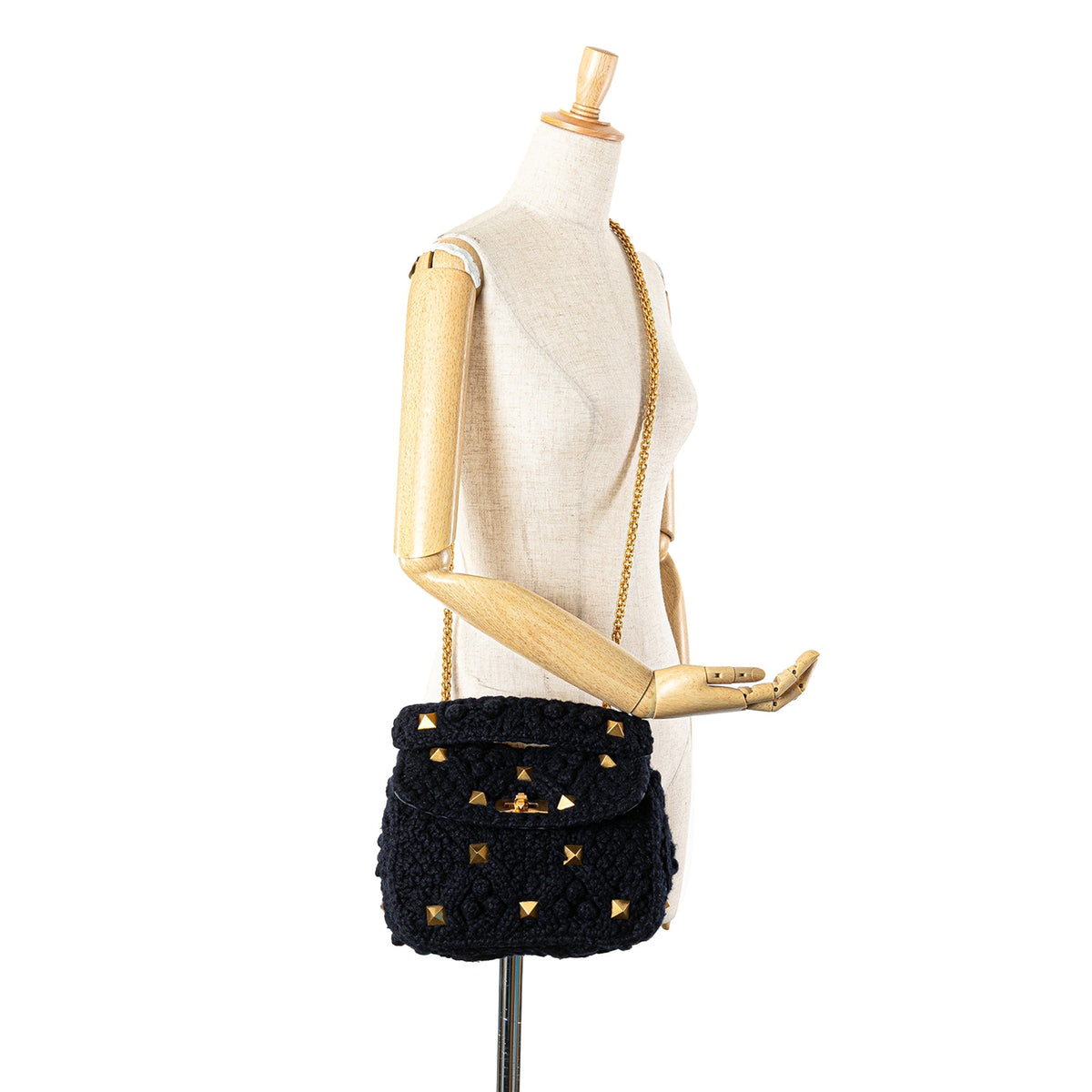 Valentino Medium Cashmere Roman Stud Satchel Blue