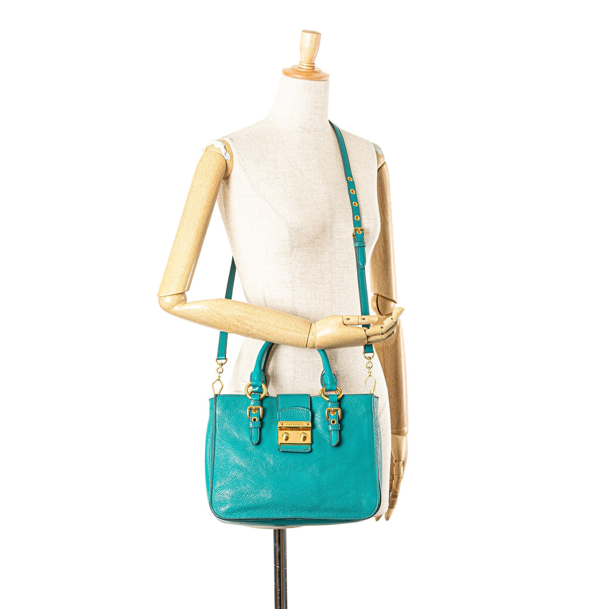 Miu Miu Goatskin Madras Satchel Blue