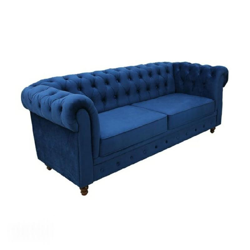 Roomloft Sapphire Navy Blue Velvet 3-Seater Chesterfield Sofa – Rolled Arms & Button-Tufted