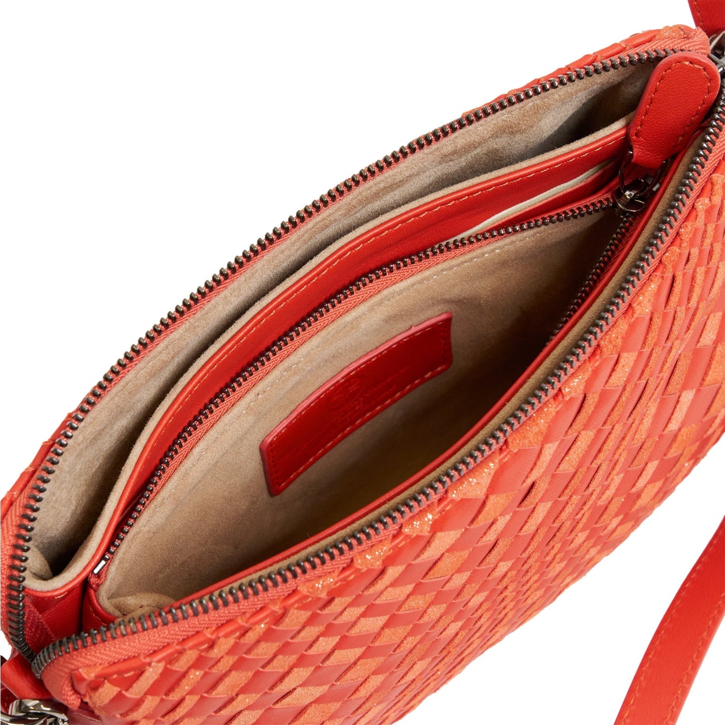 Woman Leather Clutch Intreccio Optical Nappa Shimmer Orange