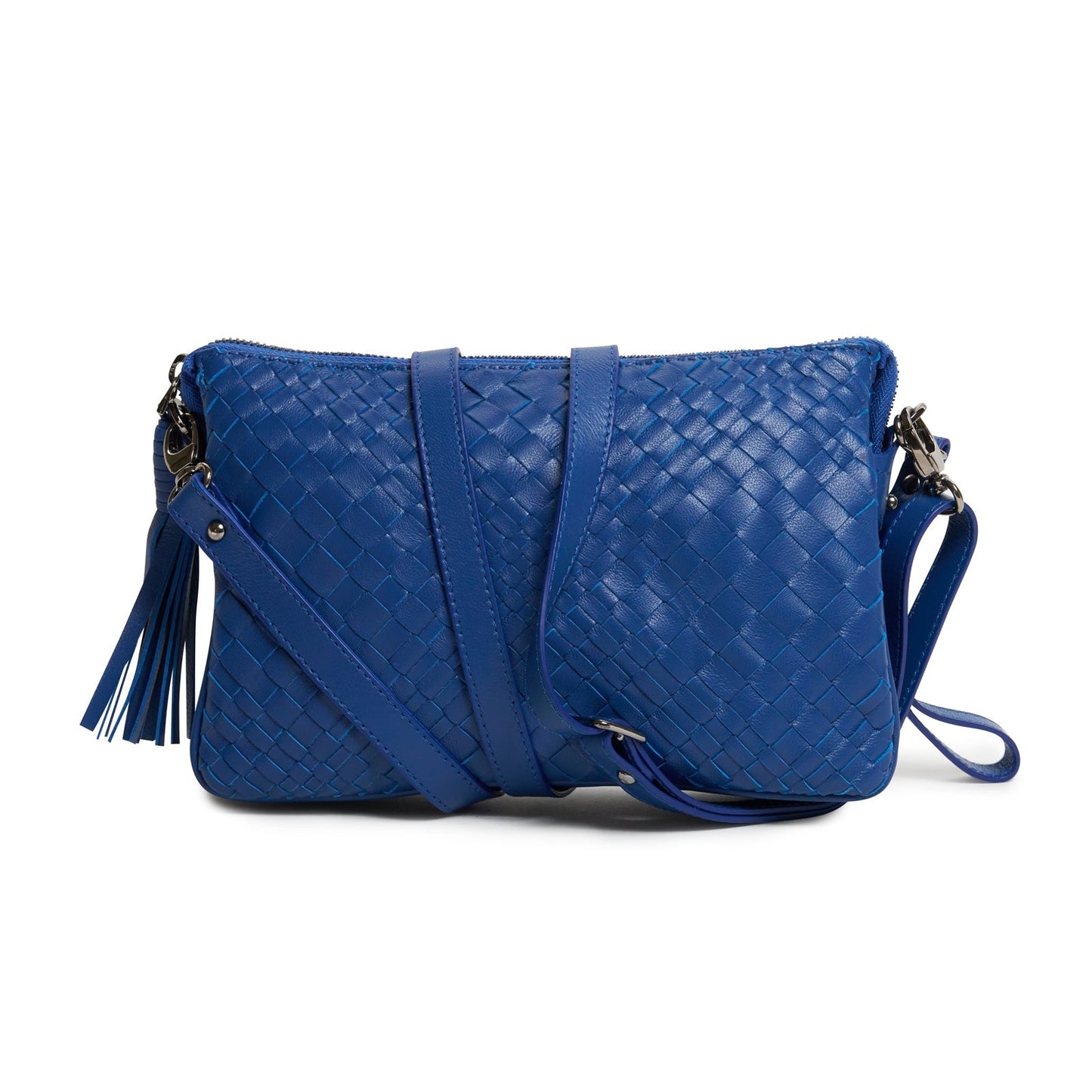 Woman Leather Clutch Intreccio Optical Nappa Patent Orizzonte