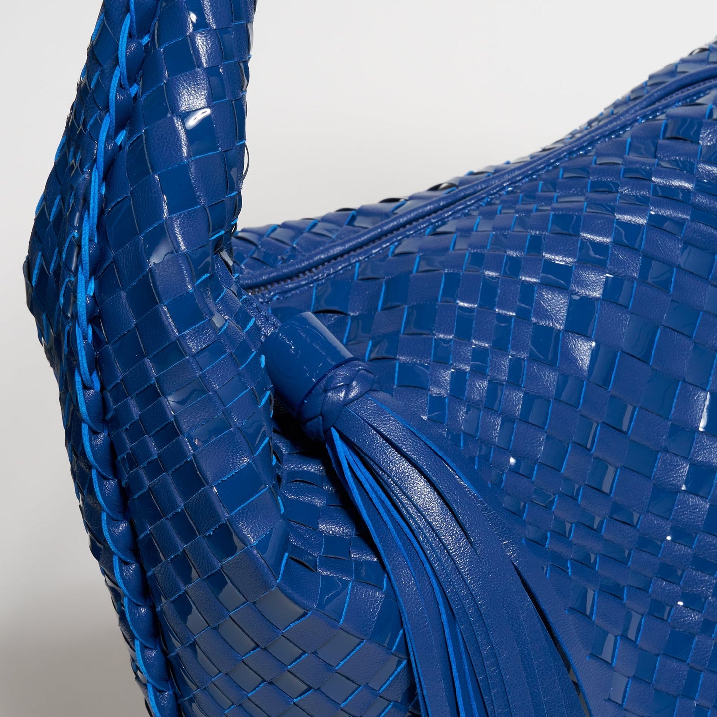 Brigitte Is Women Hobo Bag Intreccio Optical Nappa and Patent Leather Azzurro