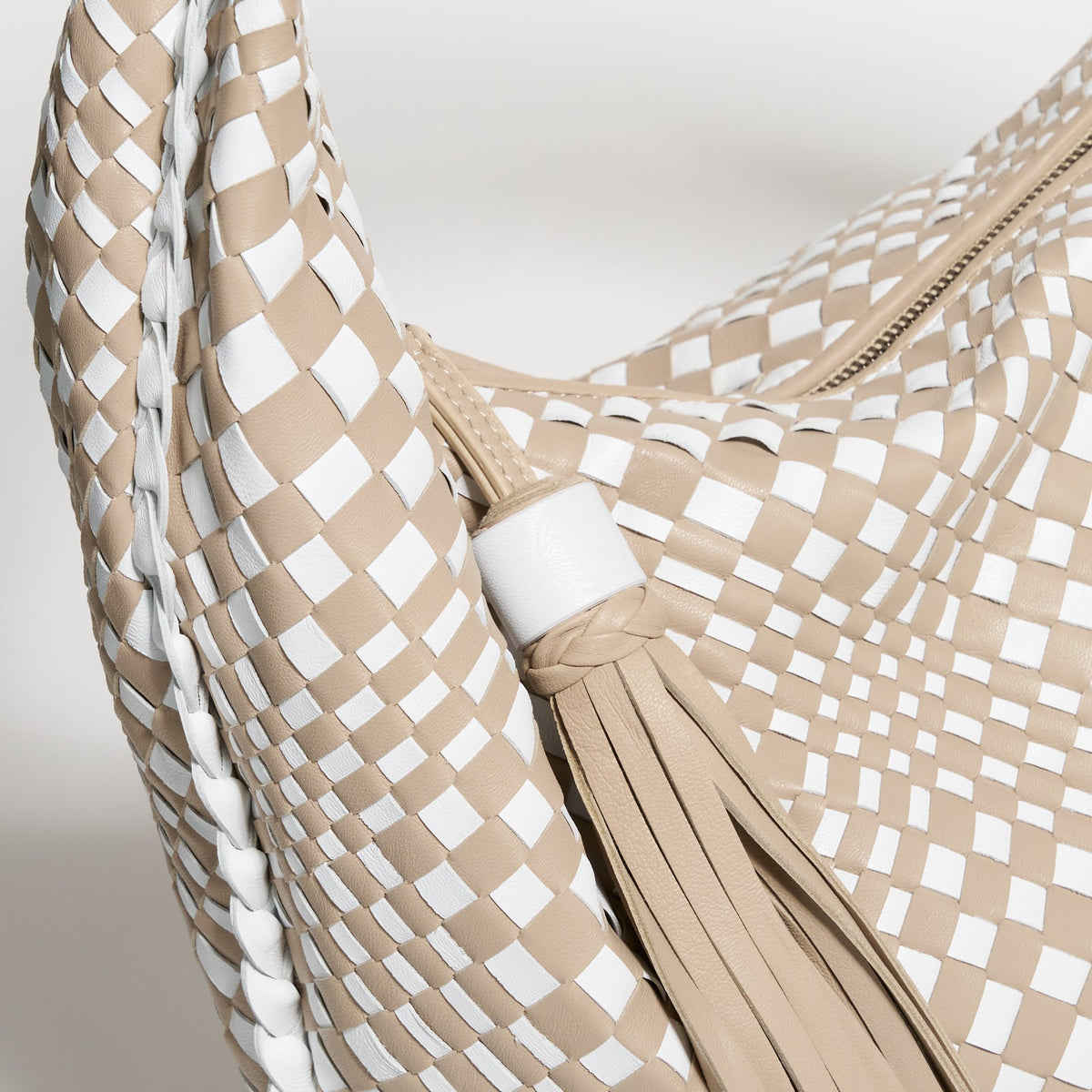 Brigitte Is Women Hobo Bag Intreccio Optical Nappa Taupe and Bianco