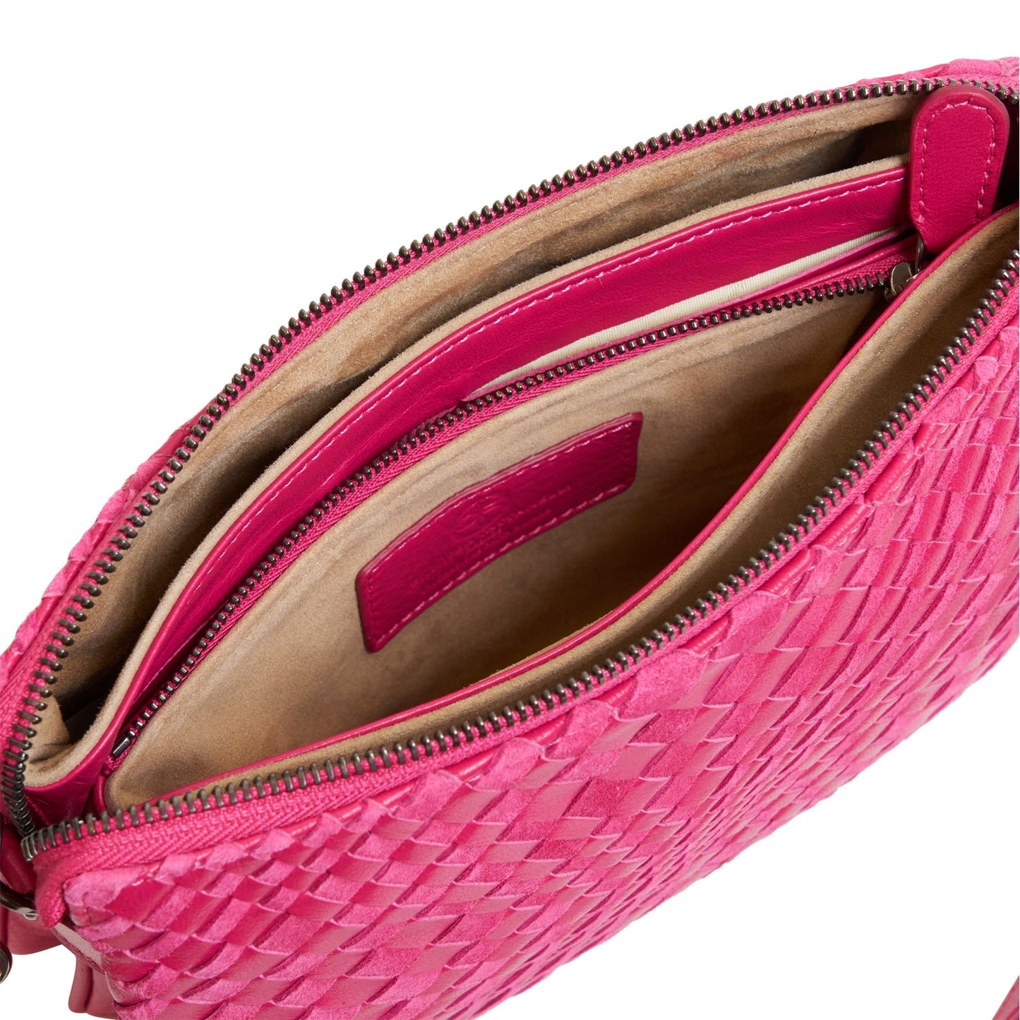 Woman Leather Clutch Intreccio Optical Suede Fucsia