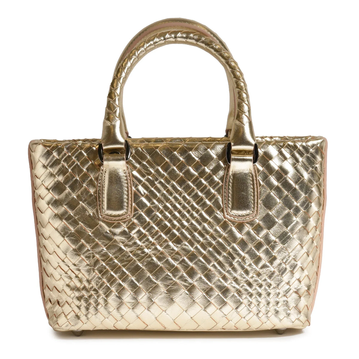 Women Mini Top Handle Madison Laminated Leather Bag in Platinum