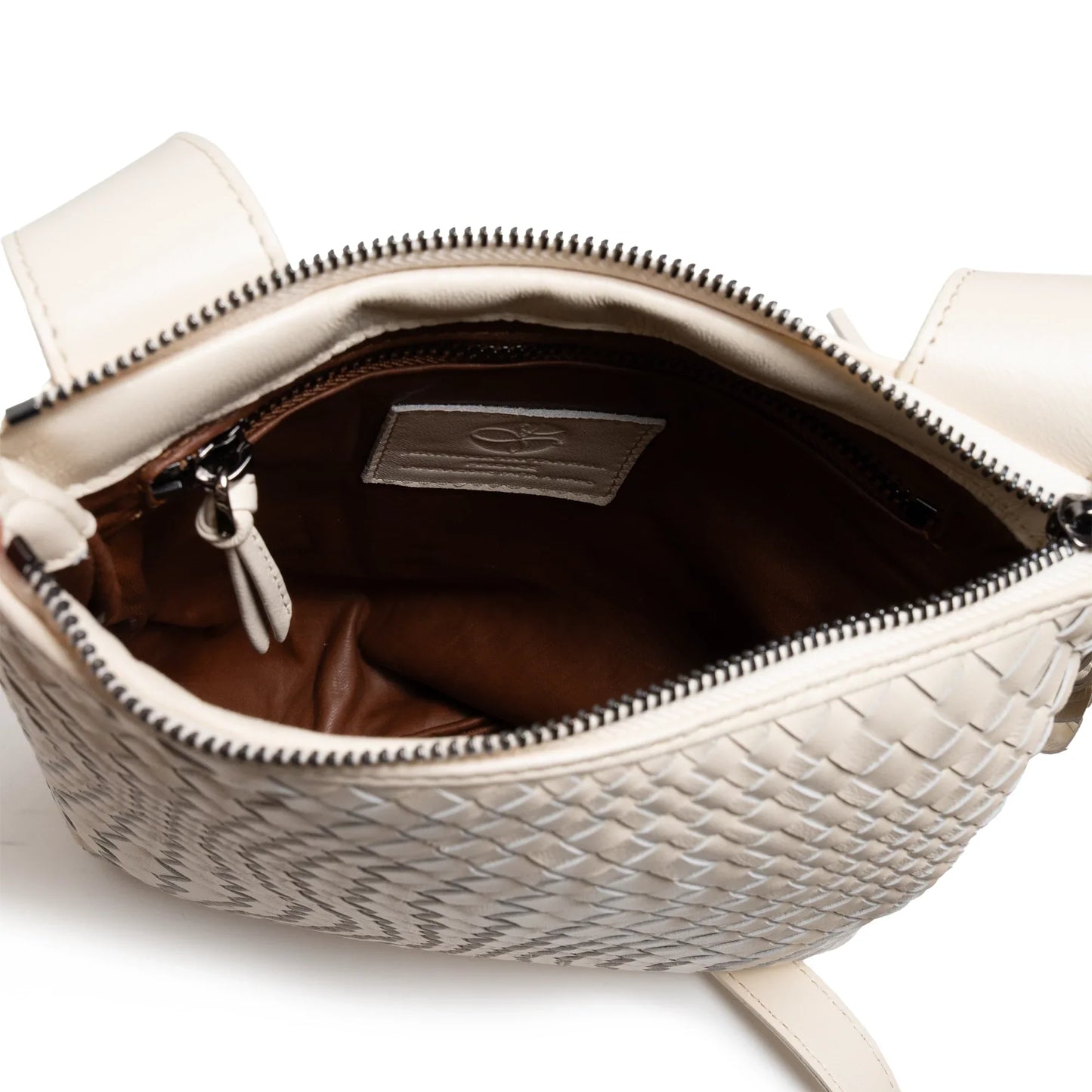 Kim Leather Crossbody Bag Intreccio Optical in Ivory