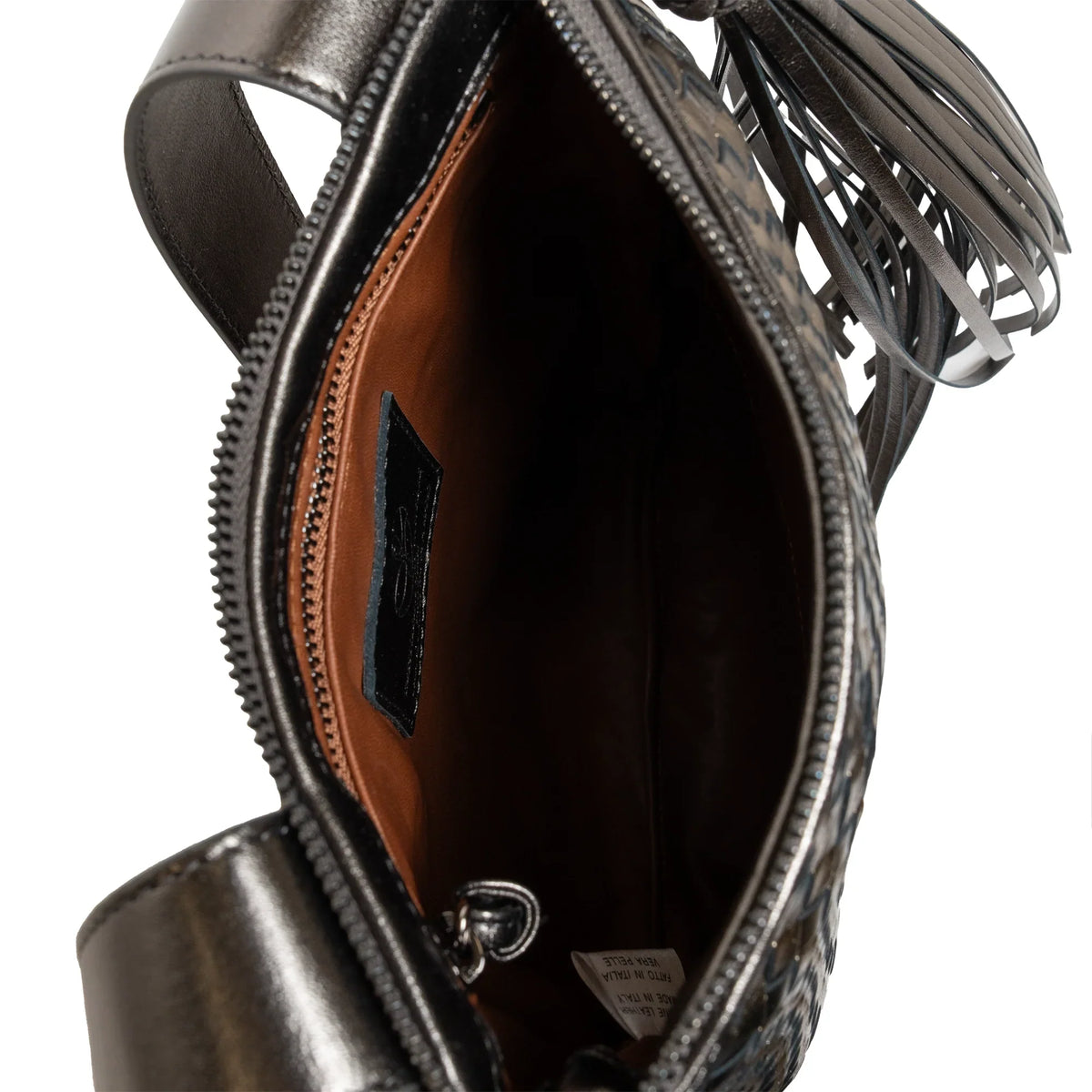 Kim Leather Crossbody Bag Intreccio Optical in Gunmetal and Bronze