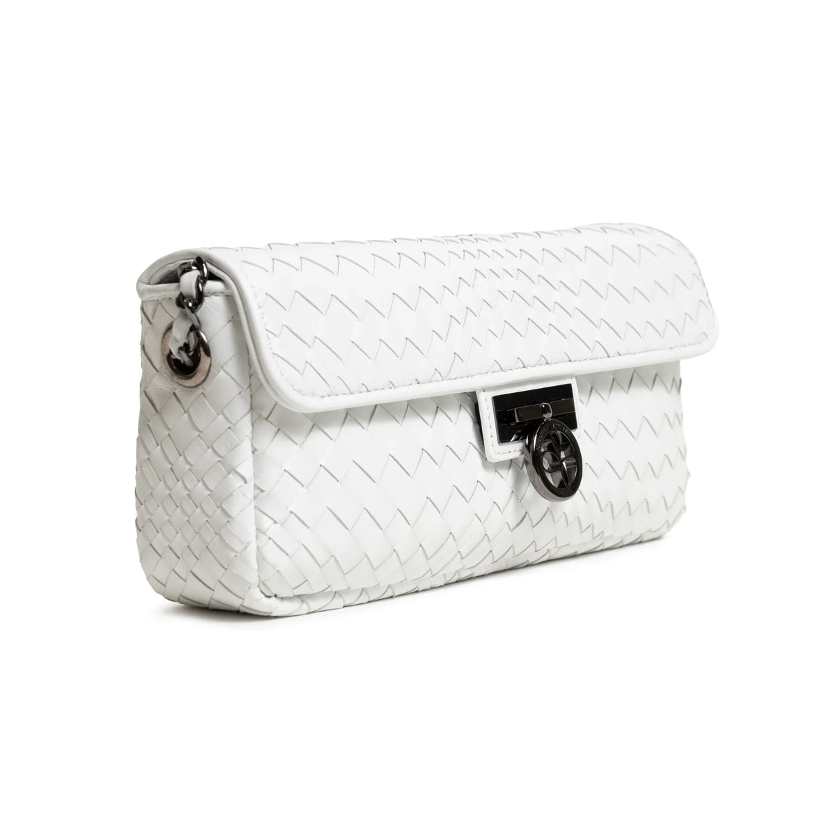 Long Chicca Women Intrecciato Leather Bag in White