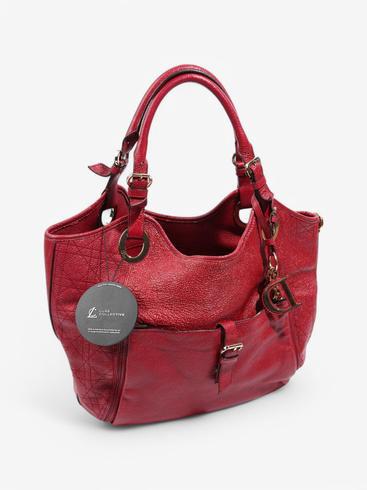 Christian Dior Cannage Bee Tote Red Leather