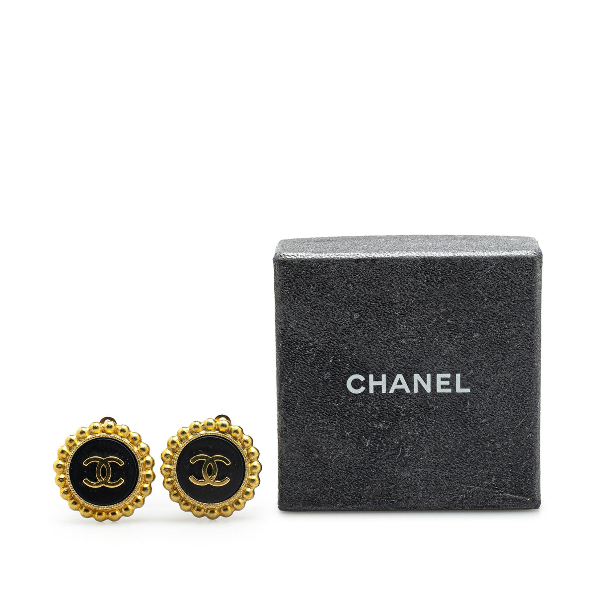 Chanel Gold Plated Acrylic CC Button Clip On Earrings Gold