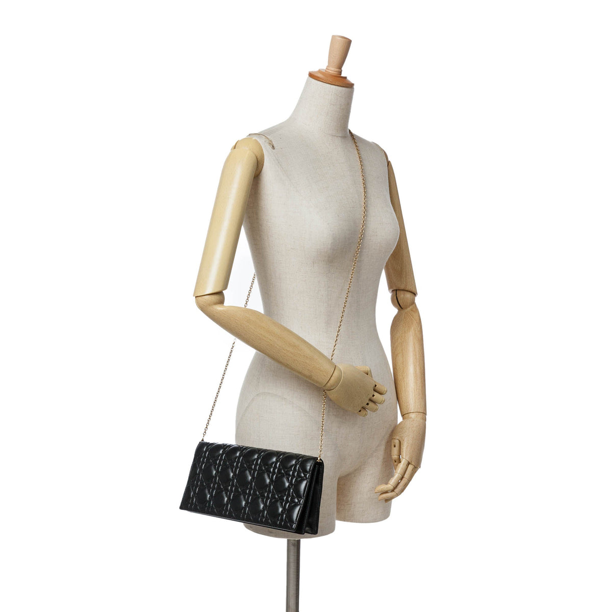 Dior Lambskin Cannage Lady Dior Convertible Clutch Black