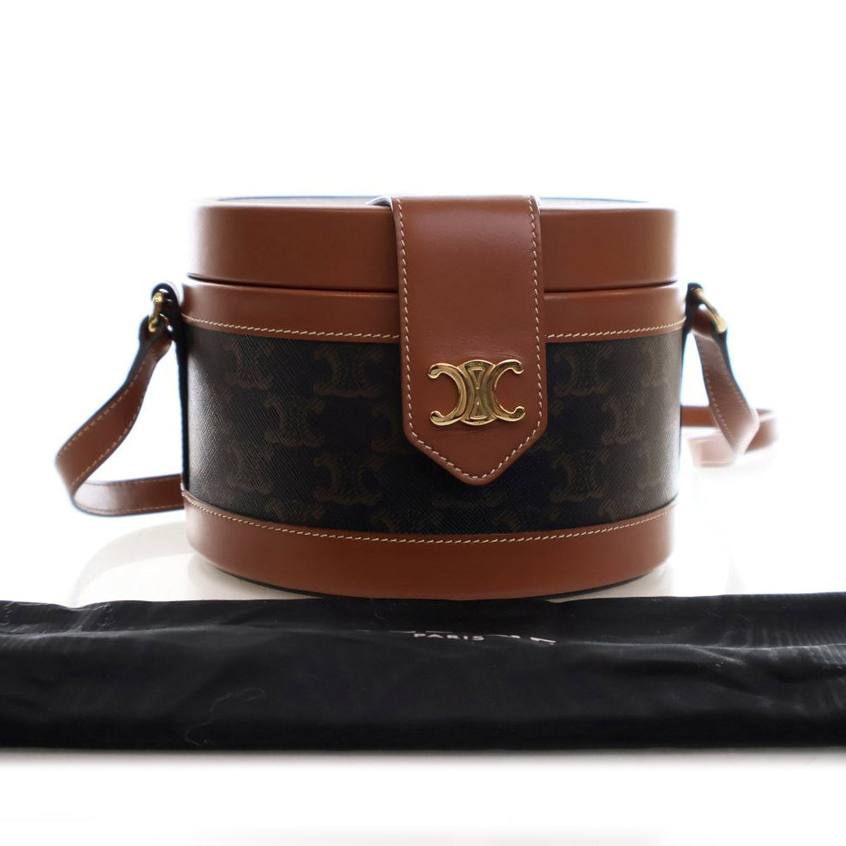 Celine Medium Triomphe Coated Canvas Tambour Crossbody Brown