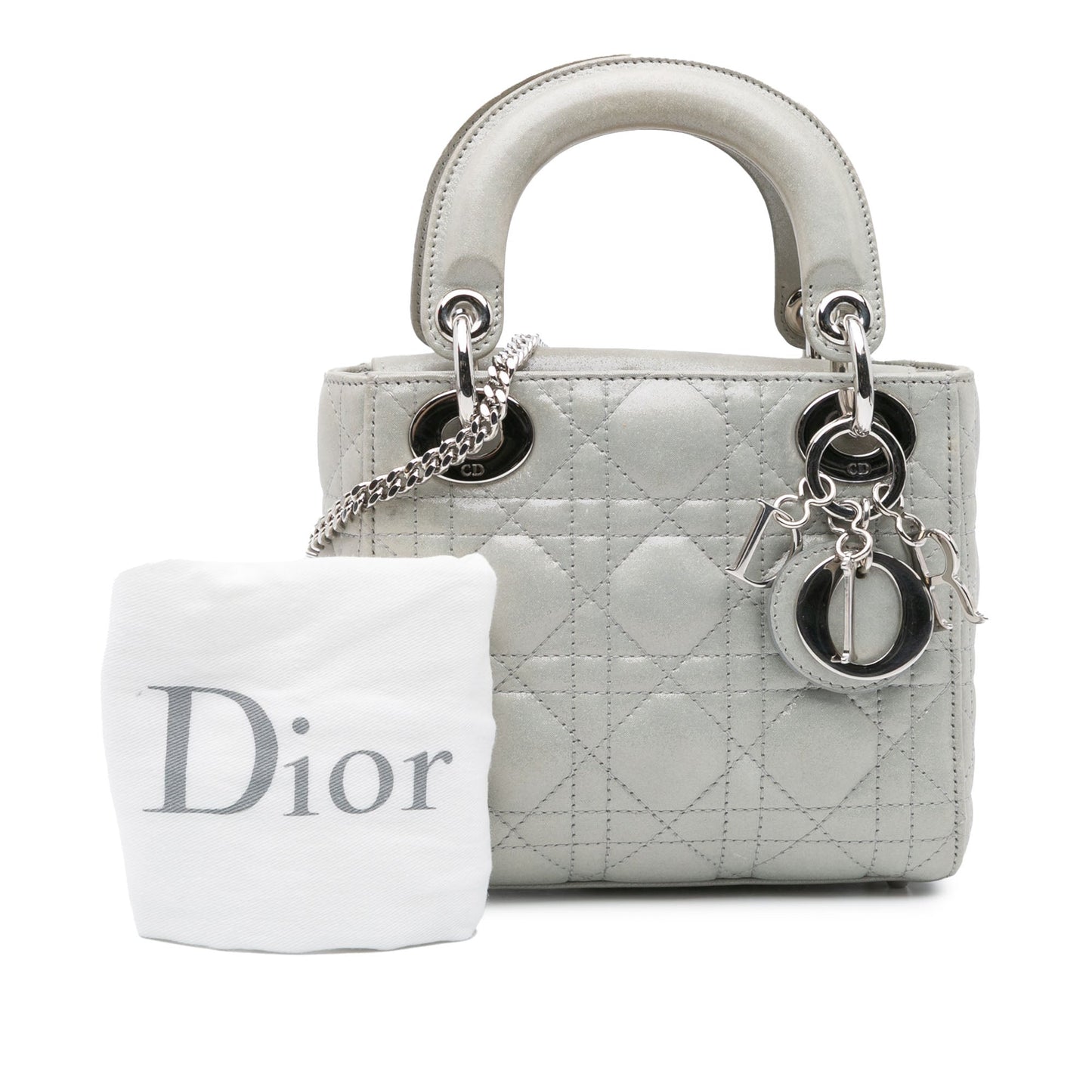Dior Mini Iridescent Lambskin Cannage Lady Dior Gray