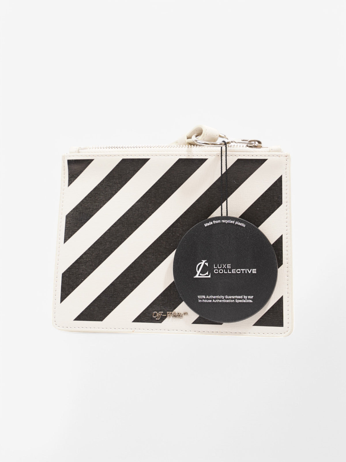 Off White Diagonal Double Flat Bag White / Black Leather