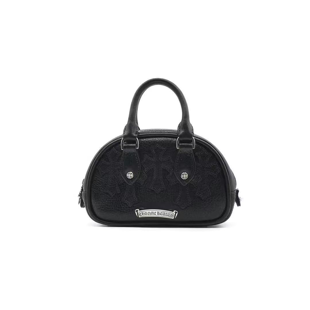 Chrome Hearts Leather Cross Patch Black Mini Bowling Bag