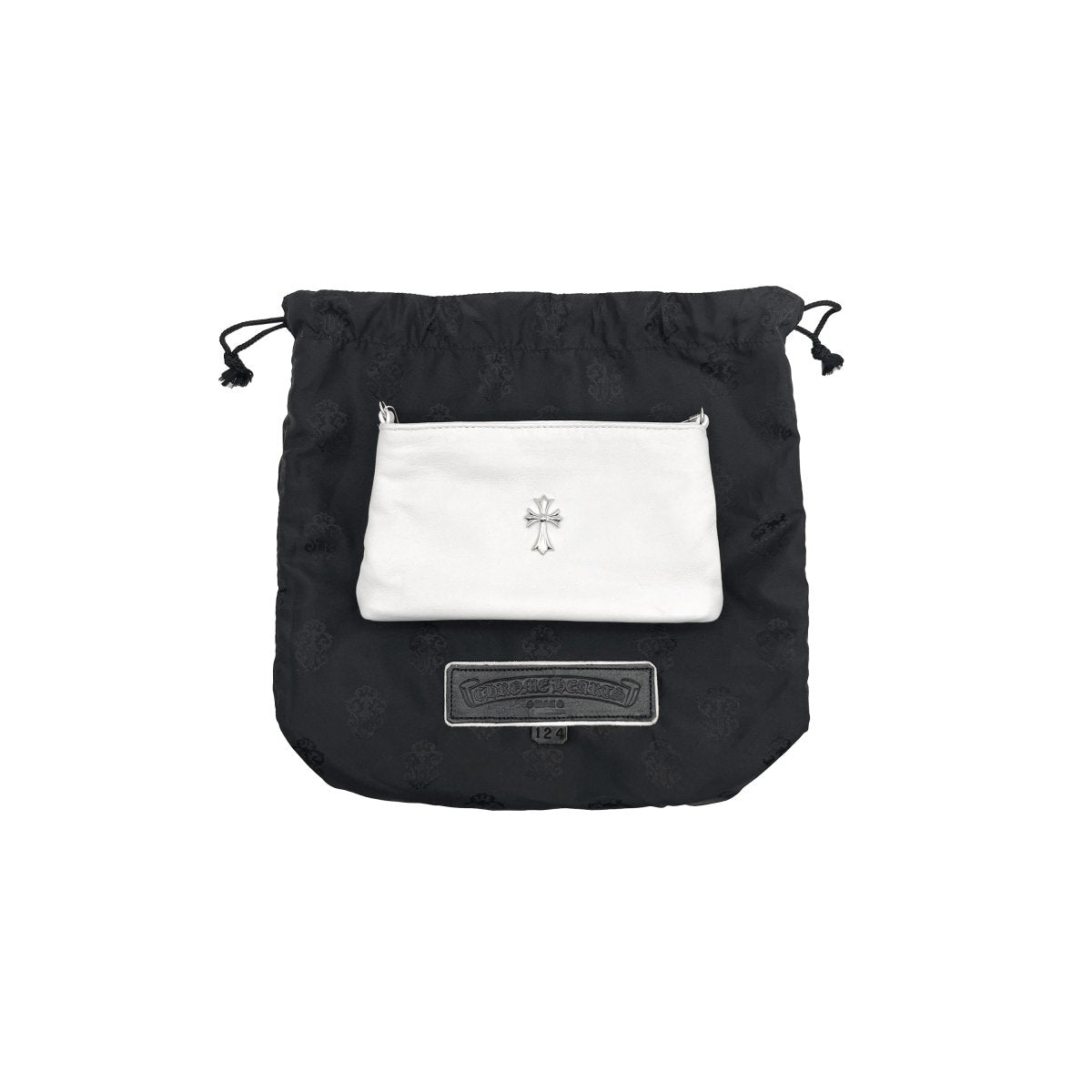 Chrome Hearts Silver Safty Pin Chain Cross White Shoulder Bag