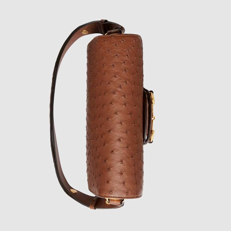 Gucci Horsebit 1955 Ostrich Shoulder Bag Brown Ostrich