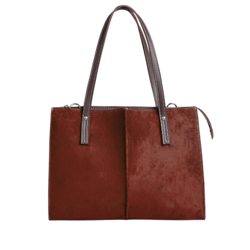 Brown Suede and Faux Leather Handbag – Dual Carry with Adjustable Strap