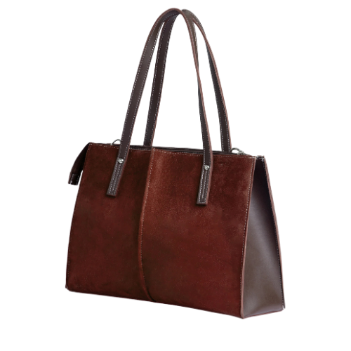 Brown Suede and Faux Leather Handbag – Dual Carry with Adjustable Strap