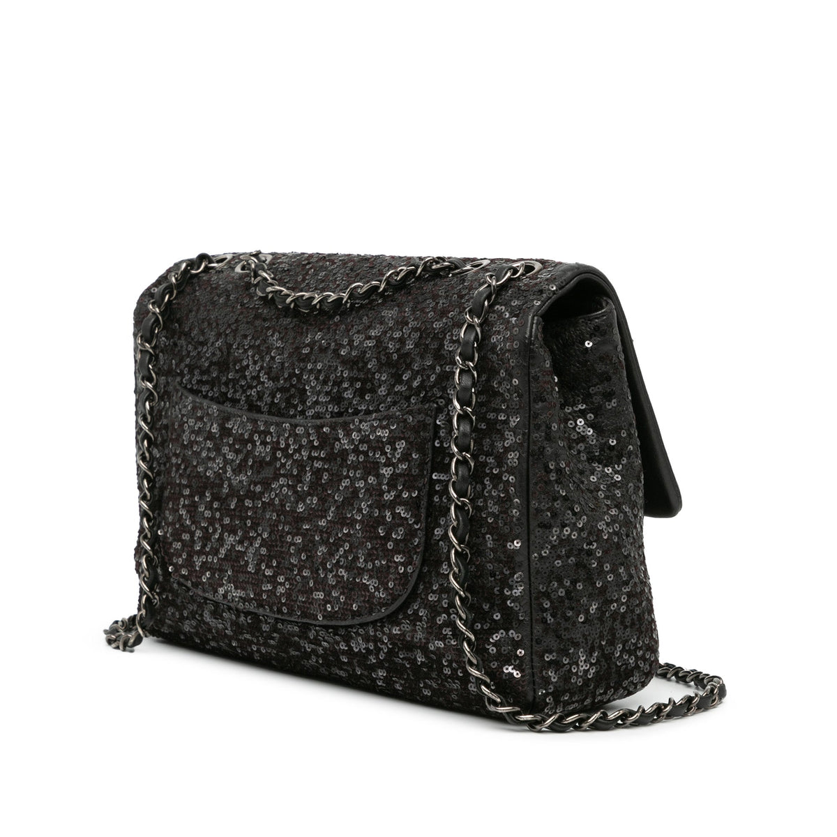 Chanel Jumbo Sequined Lambskin Moonlight On Water Flap Black