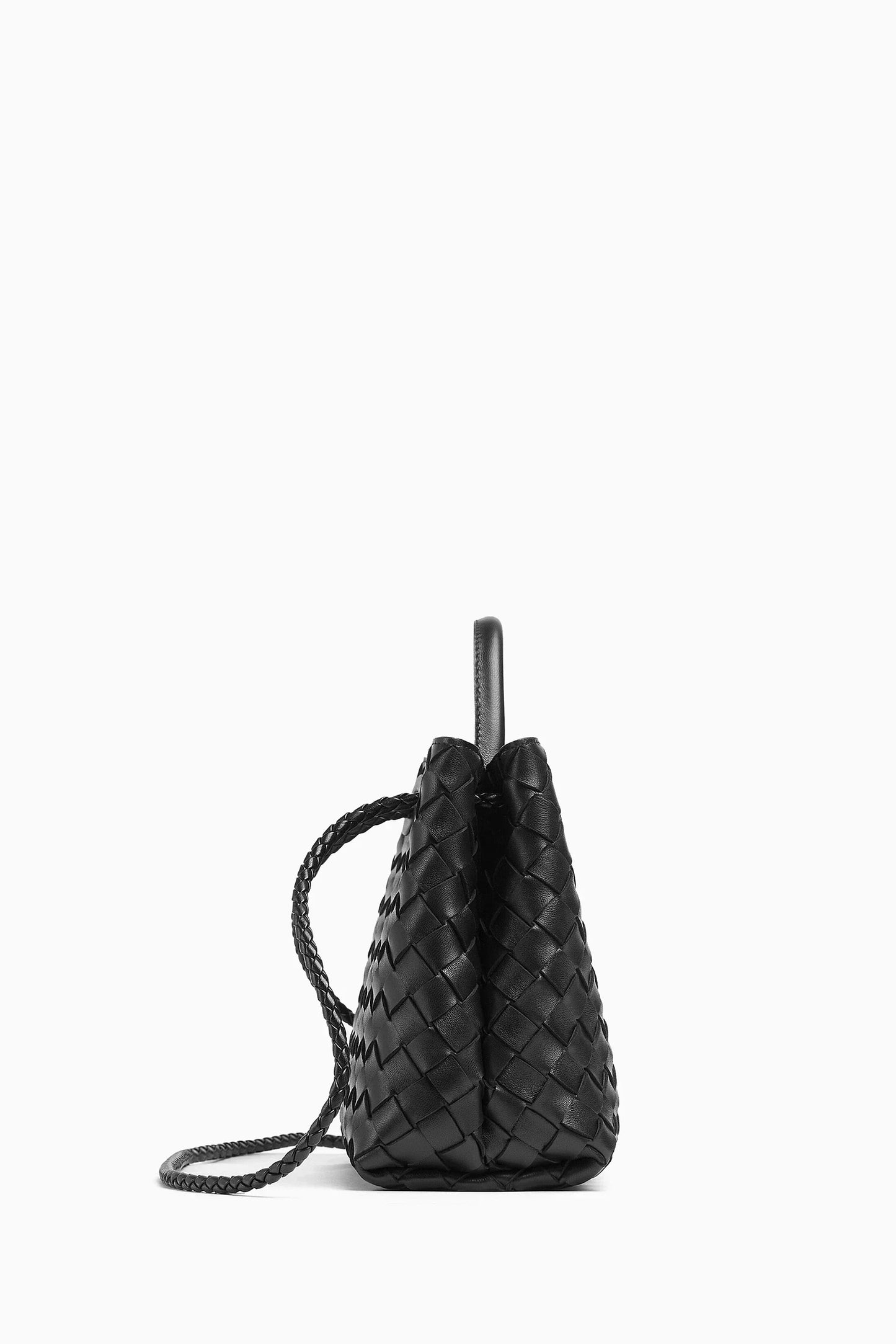 Bottega Veneta Small Andiamo Intrecciato Leather Top-Handle Black Bag