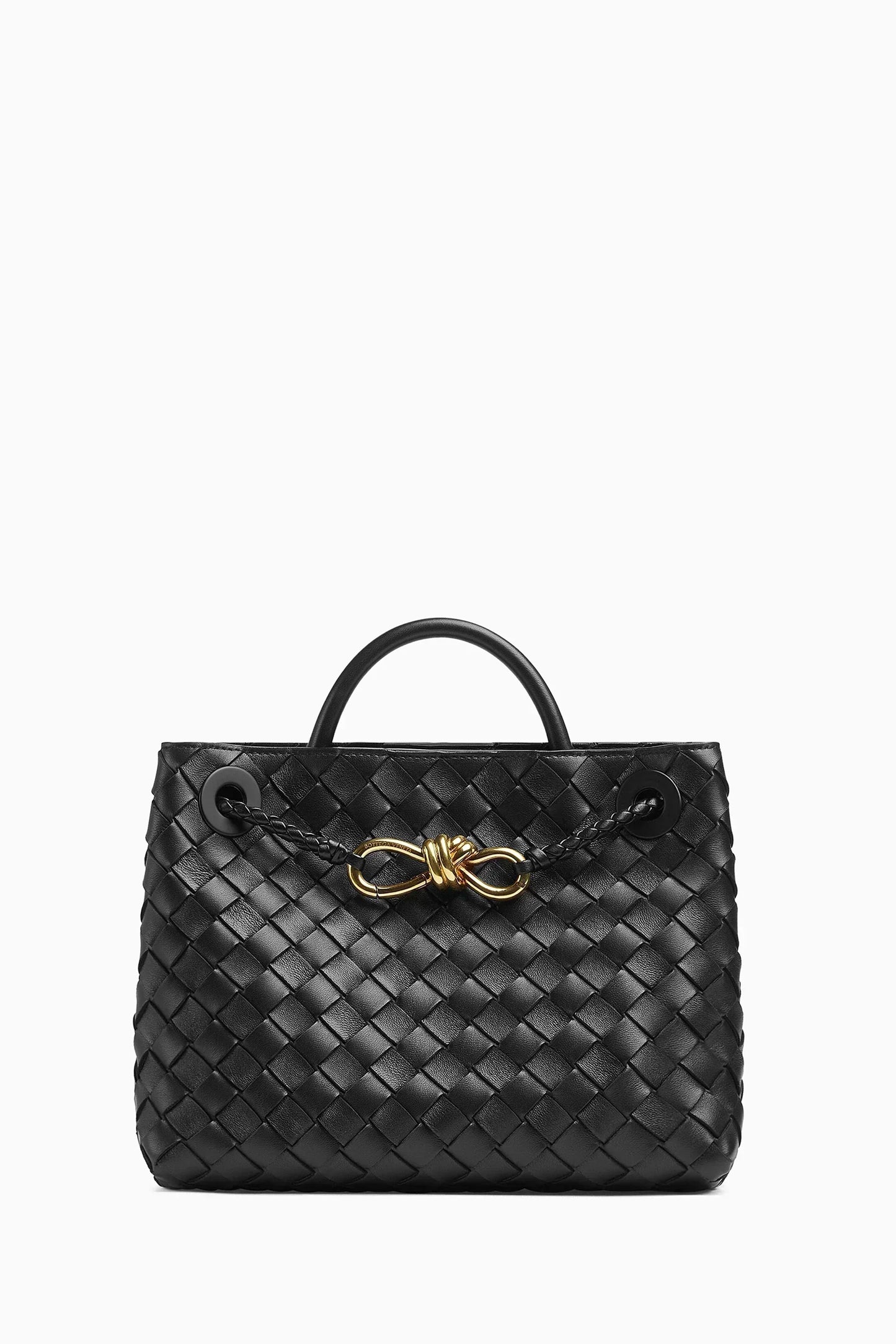Bottega Veneta Small Andiamo Intrecciato Leather Top-Handle Black Bag