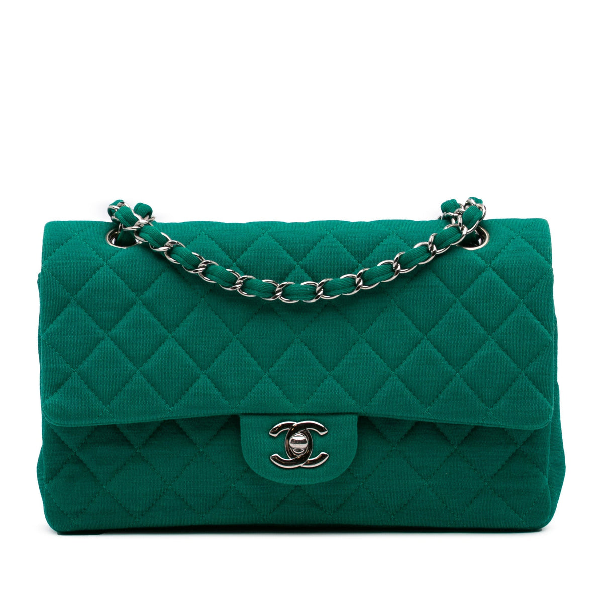 Chanel Medium Classic Jersey Double Flap Green