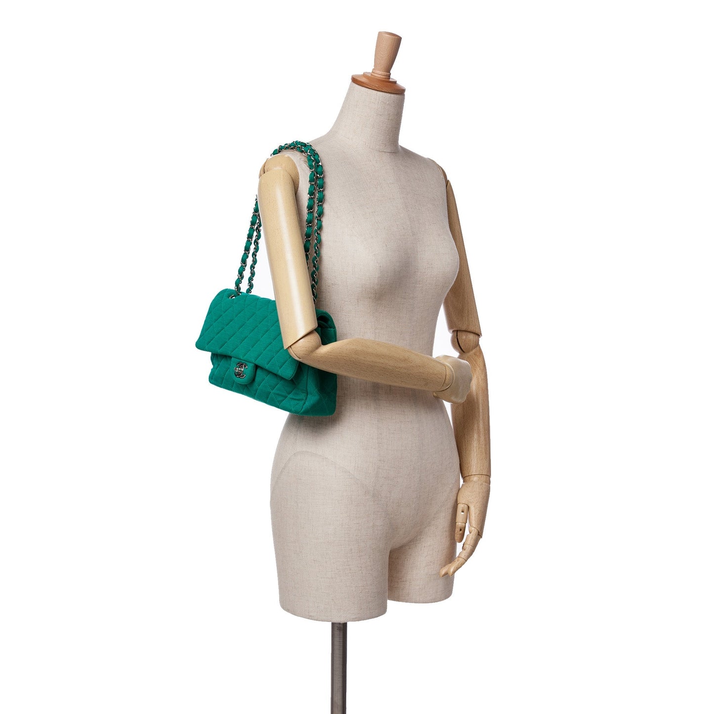 Chanel Medium Classic Jersey Double Flap Green