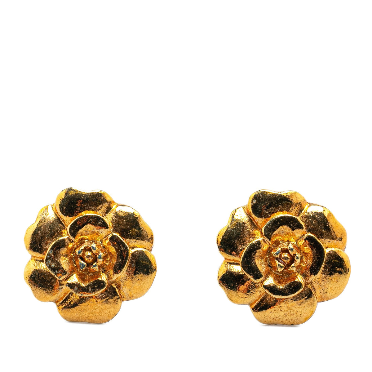 Chanel Gold Plated Camellia Clip on Earrings Gold