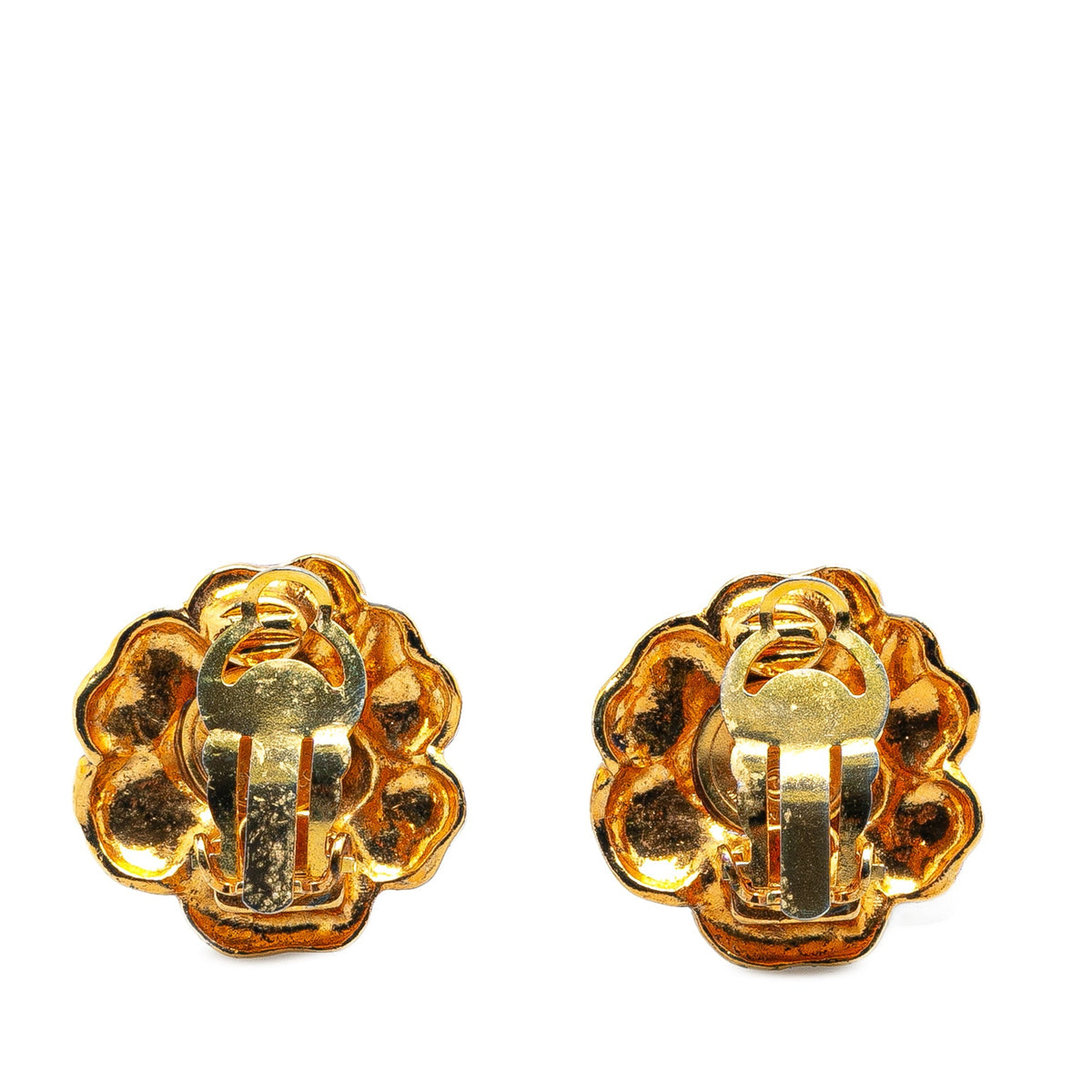 Chanel Gold Plated Camellia Clip on Earrings Gold