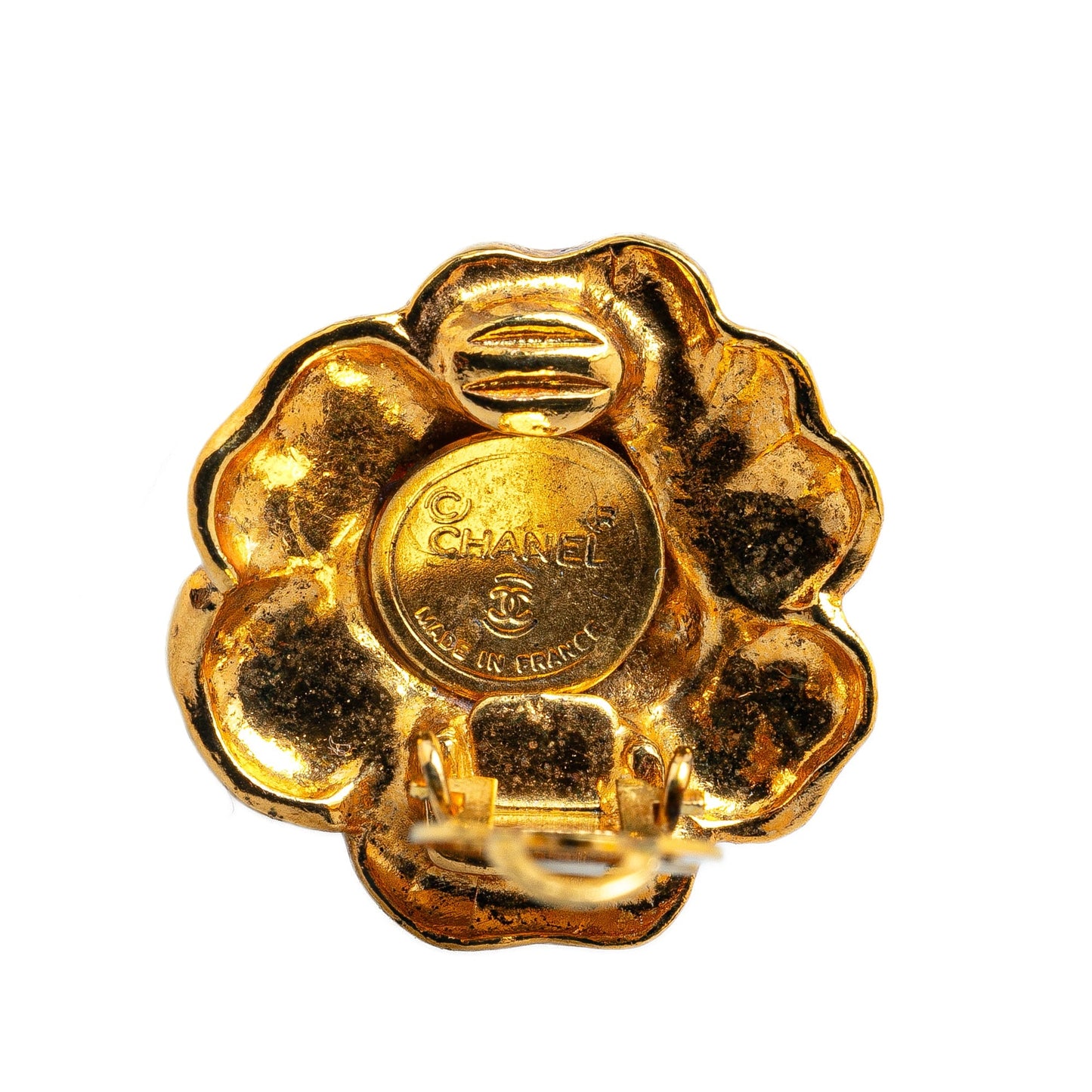 Chanel Gold Plated Camellia Clip on Earrings Gold