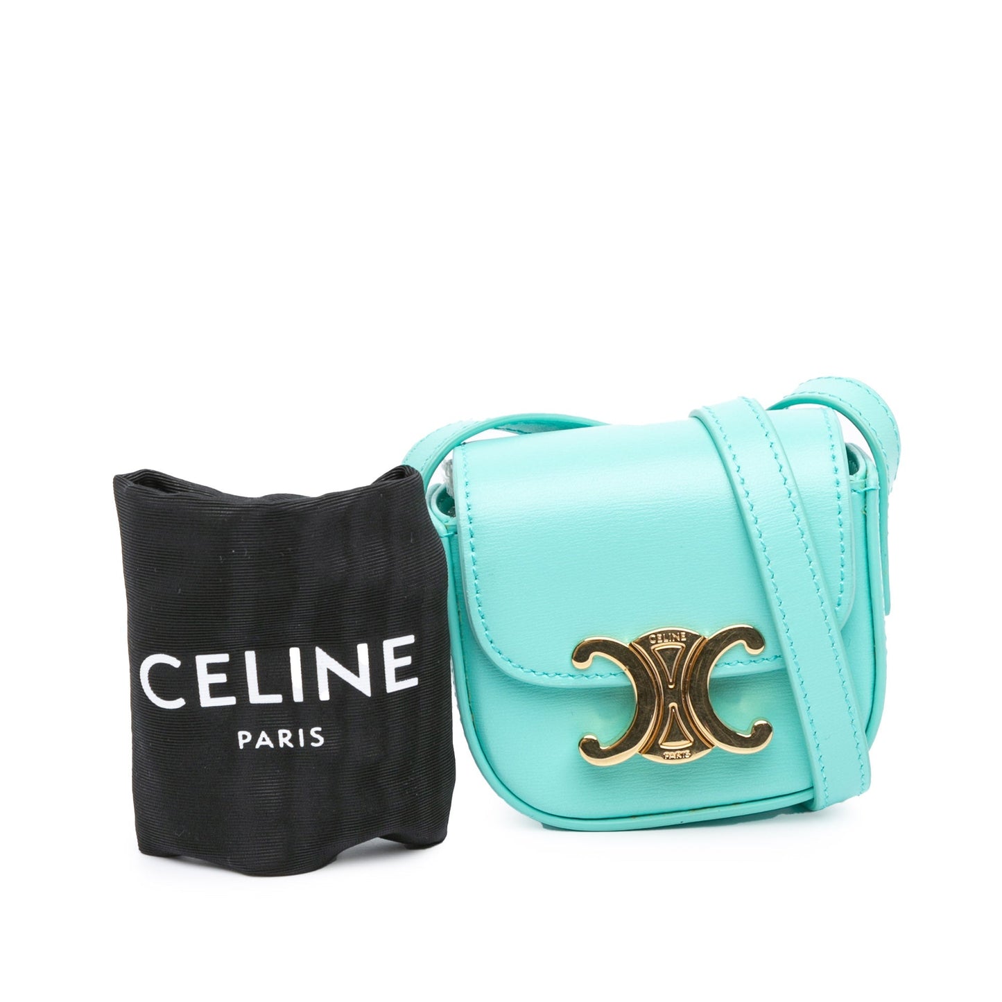 Celine Mini Shiny Calfskin Triomphe Crossbody Blue