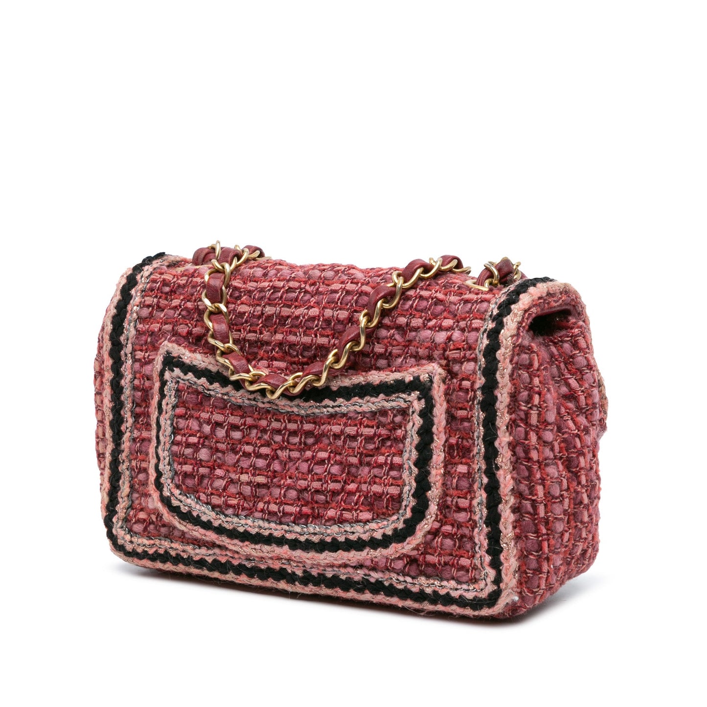 Chanel Mini Braided Classic Tweed Single Flap Bag Red